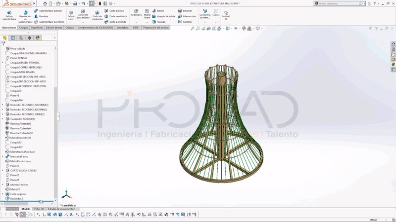 www.grupoprocad.com/ imagen animada de la interfaz de SolidWorks en la que se aprecia como la barra de supresión sube y baja por el gestor de operaciones