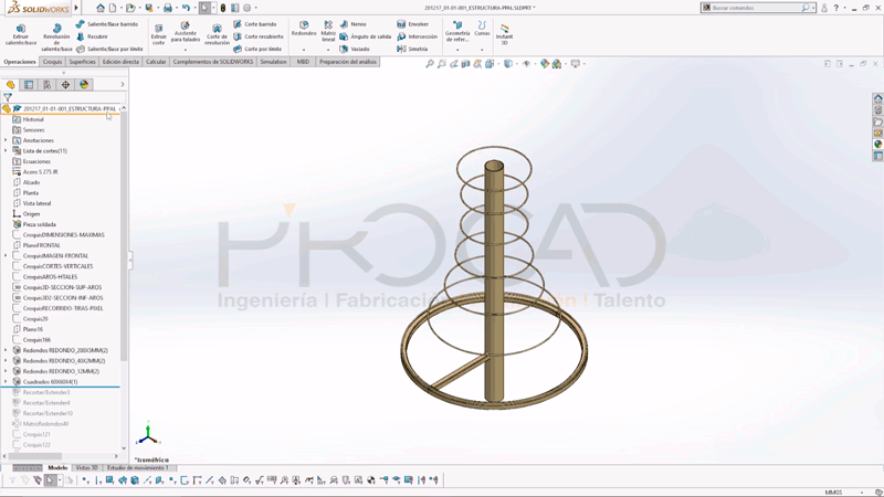 www.grupoprocad.com/ secuencia de imágenes en la que se muestra la interfaz de SolidWorks y cómo la barra de bloqueo de color naranja puede descender
